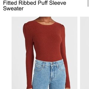 Express Fitted Ribbed Puff Sleeve Sweater